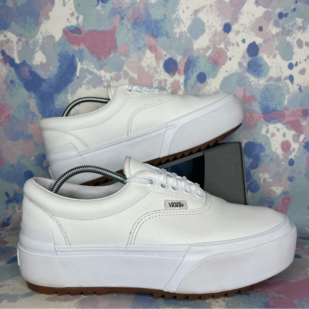 Vans 500714 Old Skool Stacked White Leather 2" Platform Sneakers M7.5 W9